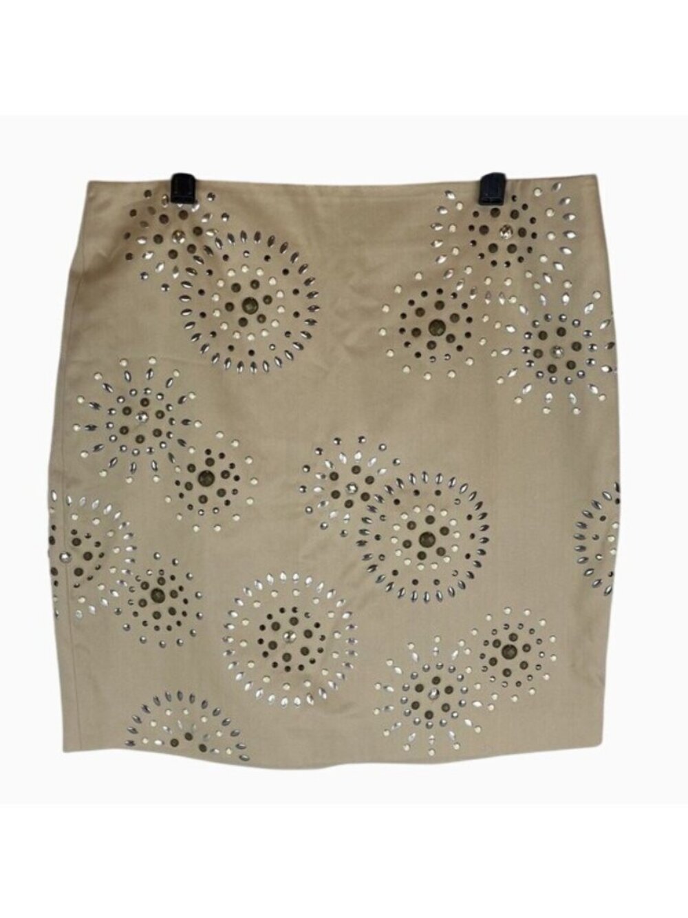 White House Black Market Beige Studded Pencil Skirt Size 4 Cotton Blend
